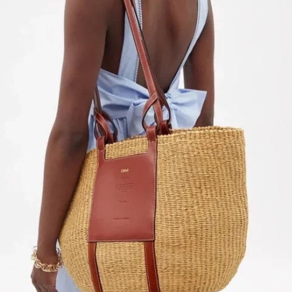Used Chloe straw and leather tote bag